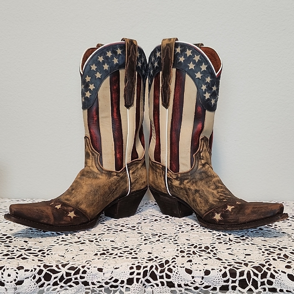 Dan Post Liberty Women's Leather Boots Size 9 Stars & Stripes Sanded Patriotic